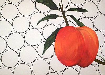 'Peachy.' Peach on a paper towel. 'The circles remind me of the towel--I abstracted them.' 'Peachy.' Peach on a paper towel. 'The circles remind me of the towel--I abstracted them.'
