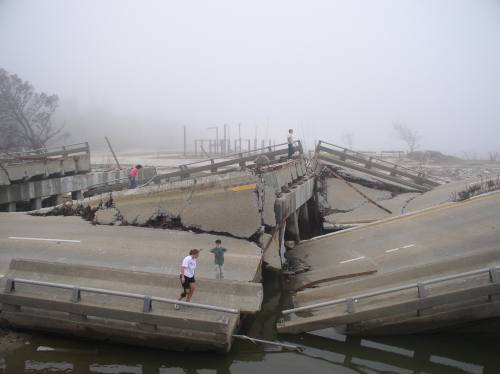 This is my cousin Benjamin and me on what's left of the Hwy. 90 bridge betwen Ocean Springs and Biloxi, MS. This is my cousin Benjamin and me on what's left of the Hwy. 90 bridge betwen Ocean Springs and Biloxi, MS.